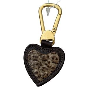Leopard animal print heart shaped key holder hair calf leather Made in Italy